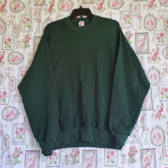 Vintage Jerzees Pullover Crew Neck Sweatshirt L Green USA - Picture 1 of 6
